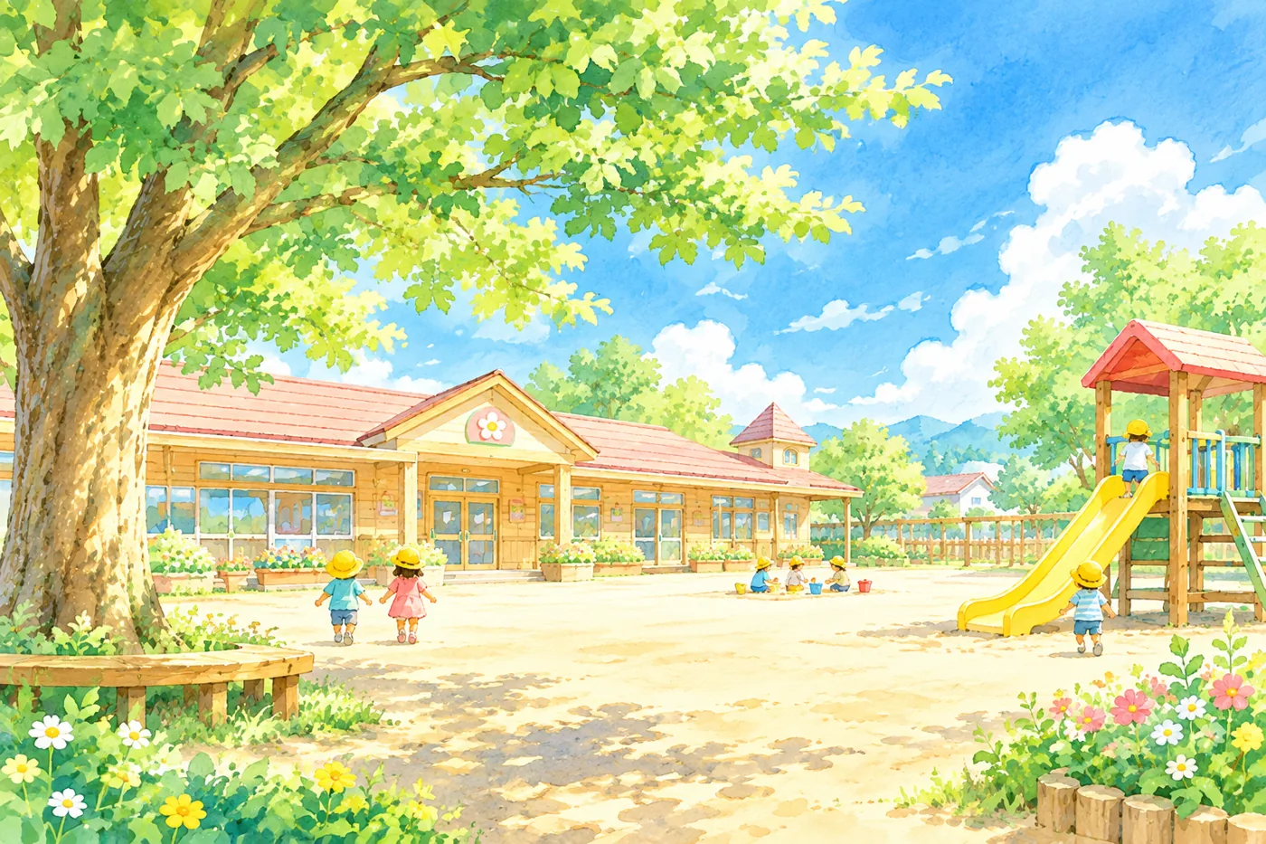 園庭と園舎のイラスト